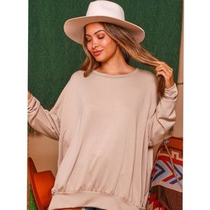 Last1️⃣ Fall Taupe Oversized Slouchy Women’s Basics Long Sleeve Pullover